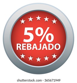 5% Off badge, sticker, button. Spanish language. Red color. Isolated. Vector illustration.
