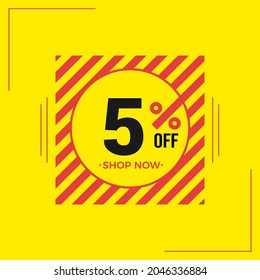 5% off banner template. Discounted price.5% Discount Special Offer Banner Design Template. Social media post with red color concept on yellow background.