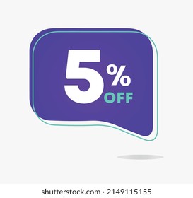 5% off for banners, discount label design template. Vector illustration.