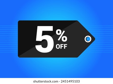 5% off. Black and blue tag with Five Percent discount. Shopping concept vector. Vector illustration.