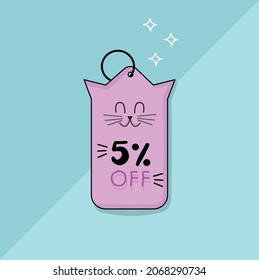 5% de la etiqueta de gato lindo. La etiqueta de mascota gatita rosa representa un 5% de las ventas.