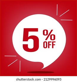 5% off. Discount banner on a white bubble and a red background vector