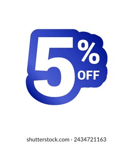 5% off. Discount number of percent sign in white and blue colors. Five percent of discount. Symbol tag vector badge template. Sale offer price sign.