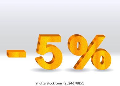 5% off discount sale fund. 3D golden numbers. 5% discount on 3D. with percentage sign. Promotion template design.