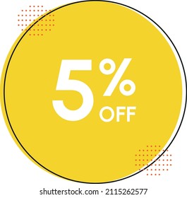 5% off - Discount Tag, with circle and five percent off. In colors: black, yelow and orange