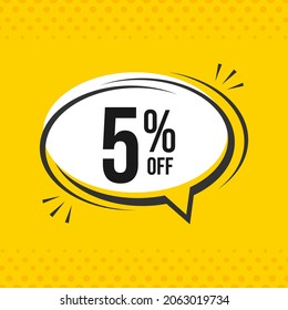 5% off. Discount vector emblem for sales, labels, promotions, offers, stickers, banners, tags and web stickers. New offer. Discount emblem in black and white colors on yello