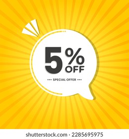 5% off. Discount vector for sales, labels, promotions, offers, stickers, banners, tags and web stickers. New offer. White discount balloon emblem on yellow background.