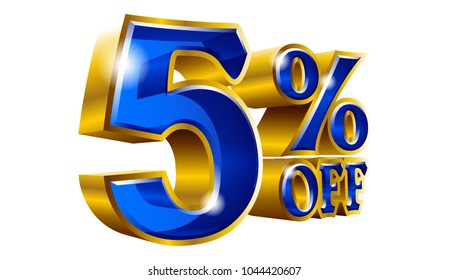 5% off - Five percent off discount gold and blue sign. Vector illustration. Special Offer 5 % Off Discount Tag. Ideal for Sticker, Banner, Advertising, TV Commercial and any kind of Decoration.