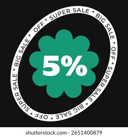 5% OFF. Five percent off sale. Super Sale price sign. Big Sale. Template etro 90s style. Vector illustration.