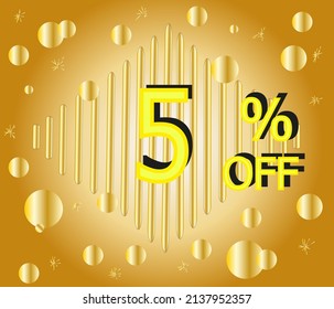 hasta un 5% de descuento. Vector de oro para la reducción y promoción de precios	
