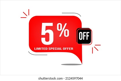 5% off limited offer. White and red banner with clearance details