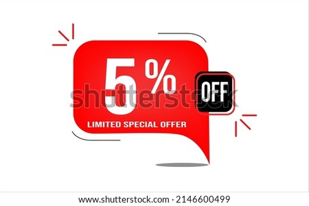 5% off limited offer. White and red banner with clearance details