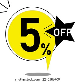 5% off, 5 percent off yellow balloon. Illustration for advertisement and black friday with yellow floating balloon with 5% discount coupon