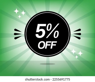 5% off promotion. Five percent discount banner in black circle for sales