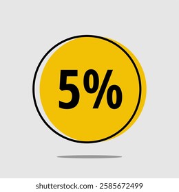 5% Off Round Tag - Yellow five percent off tag with fun black outline on light gray background.
