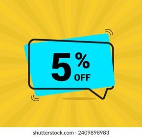 5% OFF sale. Coupon of Discount Price. Discount promotion. Banner for five percent off offers. Yellow and blue Design Template Concept. Vector illustration.