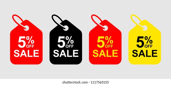 5% OFF Sale Discount Banner. Sale discount icons. Special offer price signs. Sale Tag Isolated Vector Illustration.