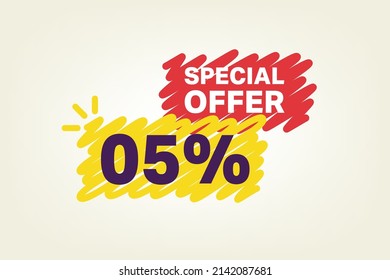 5% OFF Sale Discount banner shape template. Super Sale 5 percent Special offer badge end of the season sale coupon bubble icon. Modern concept design. Discount offer price tag vector illustration.