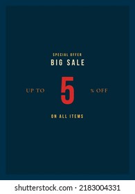 Bis zu 5 % Rabatt auf Sonderangebot für große Vektorgrafik mit gelber orangefarbener und roter Farbe mit fantastischer Schriftart und marineblaublauem Hintergrund
