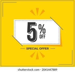 5% OFF. Special Offer Marketing Announcement. Discount promotion.5% Discount Special Offer Conceptual Yellow Banner Design Template.