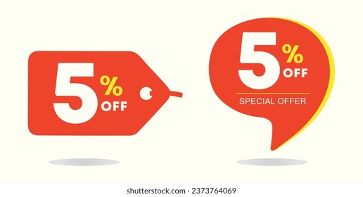 5% de descuento. Etiquetar las ventas de campaña. Promoción, anuncios. Minorista, tienda. Precio de descuento de cupón, oferta, promoción. Vector, ilustración, icono