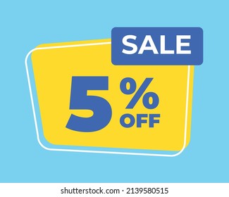 5% off tag five percent discount sale blue letter yellow background