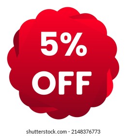 5% de descuento. Fondo blanco con un 5% de descuento en un globo rojo para grandes ventas. 5% de venta