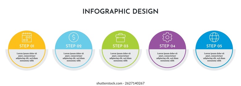 5 Option Infographics Circular Layout Template. Illustration Business Abstract Background. Infographics Design.