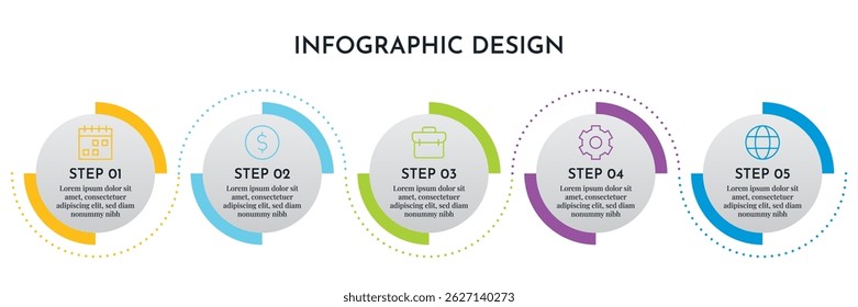 5 Option Infographics Circular Layout Template. Illustration Business Abstract Background. Infographics Design.