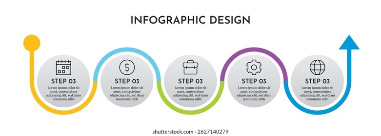Plantilla de diseño circular de infografías de 5 opciones. Fondo Abstractas del negocio de la ilustración. Diseño de Infografías.