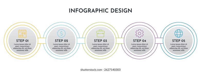 Plantilla de diseño circular de infografías de 5 opciones. Fondo Abstractas del negocio de la ilustración. Diseño de Infografías.