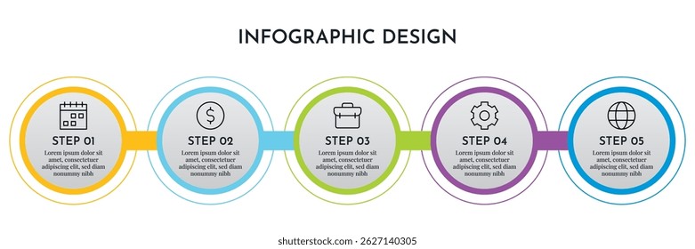 5 Opção Infográficos Modelo de layout circular. Ilustração Business Abstract Background. Design de Infográficos.