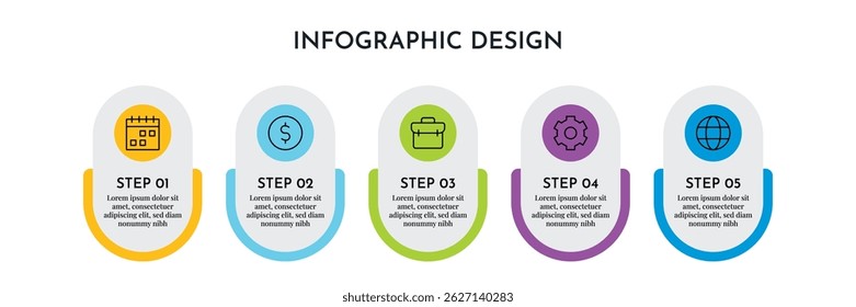 Plantilla de diseño de infografías de 5 opciones. Fondo Abstractas del negocio de la ilustración. Diseño de Infografías.