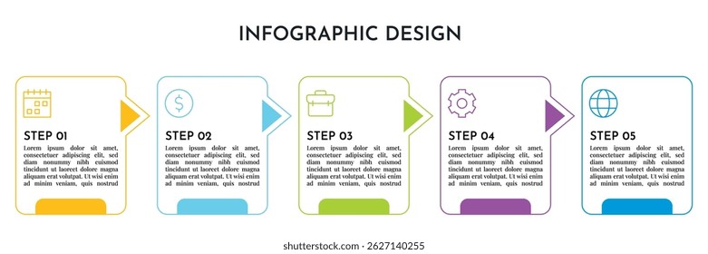 5 Opção Infographics Retangle Modelo de layout de linha fina. Ilustração Business Abstract Background. Design de Infográficos.