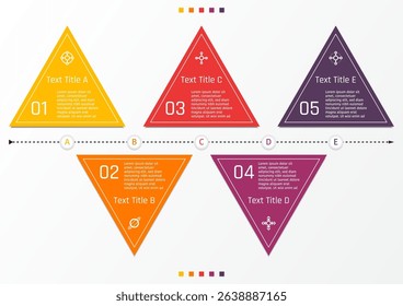 5 options business infographic template, theme of arranged triangle frame in top and bottom position, also with center line