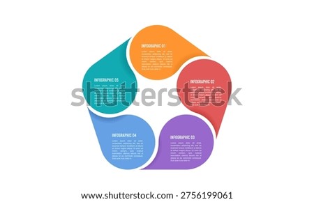 5 Options Cyclic Diagram with Teardrop Shapes for Success Presentation Template. Vector illustration.