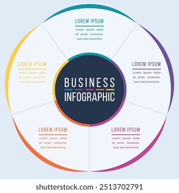 5 Opciones Infografía de diseño de círculos 5 Opciones, objetos, Elementos o pasos de información Plantilla de infografía de negocios