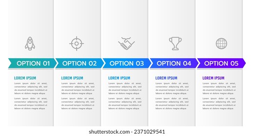5 options Infographic design template for business. Milestone, Anniversary, Planning, and Roadmap. Vector illustration.