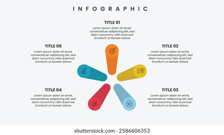 5 options infographic template with cylinder effect and icons