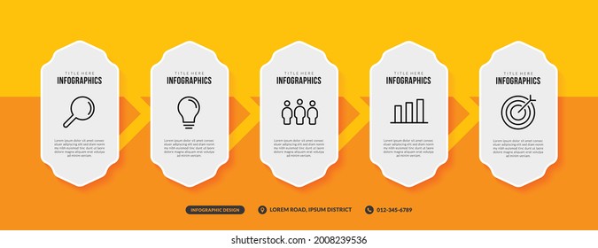 5 options infographic template on yellow background, business workflow with multiple steps concept