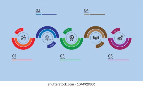 5 options Infographic Template. Timeline style infographic Template or Background. Can be used for Presentation or information banner. Can edit your own texts in spaces provided. Vector illustration.