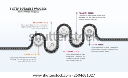 5 Options Road Map Infographic Timeline on a 16:9 Layout for Business Presentations, Management, and Evaluation.