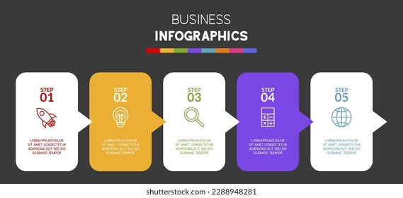  5 options or 5 steps Colorful Infographics design template and icons. use as workflow process diagram, business data  presentation, timeline layout, milestone, banner, brochure, flow chart