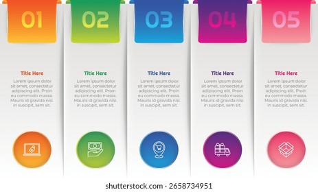 Elemento infográfico de 5 opções ou etapas para apresentações, relatórios e Web