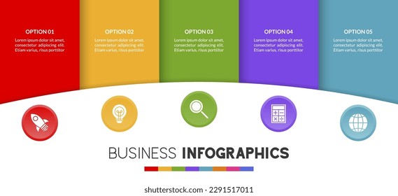 5 options or 5 steps Infographics design template and icons. use as workflow process diagram,business data  presentation, timeline layout, milestone, banner, brochure, flow chart