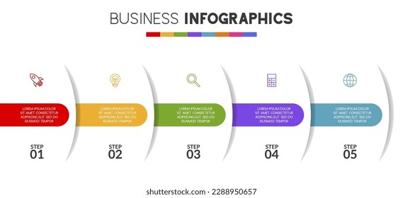 5 opciones o 5 pasos Plantilla de diseño de Infografías modernas e iconos. utilizar como diagrama de procesos de flujo de trabajo, presentación de datos empresariales, diseño de línea de tiempo, hito, pancarta, folleto, diagrama de flujo