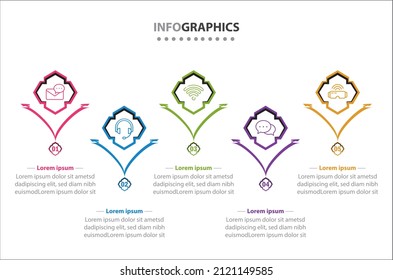 5 Optionen oder 5 Schritte. Prozessdiagramm, Flussdiagramm. Infografiken für Geschäftskonzept, Präsentationen Banner, Workflow-Layout. Vektorgrafik-Design mit Symbolen.