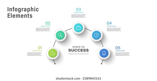 5 options strategy process chart template. Business data. Elements of diagram