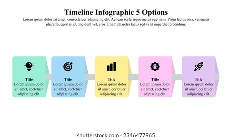 5 Options timeline infographic presentation template with icon and text space.