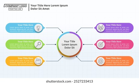 5 Opções Diagrama de Círculo de Fluxo de Trabalho Infográfico para Processo de Negócios, Estratégia e Marketing.	